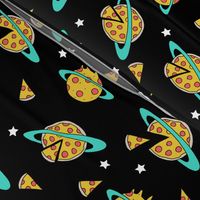 pizza planet fabric - pizza planet, pizza fabric, planet fabric, space fabric, cute kids fabric, novelty fabric - andrea lauren - black