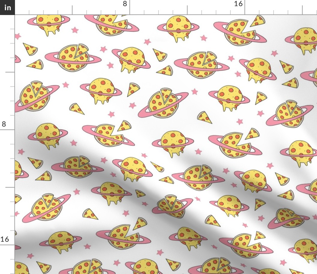 pizza planet fabric - pizza planet, pizza fabric, planet fabric, space fabric, cute kids fabric, novelty fabric - andrea lauren - white