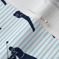 golfers - navy on blue stripes - LAD19