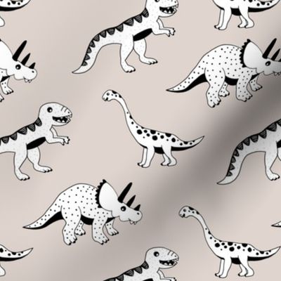Cool dinosaur friends Scandinavian style vintage illustration kids history print beige gender neutral