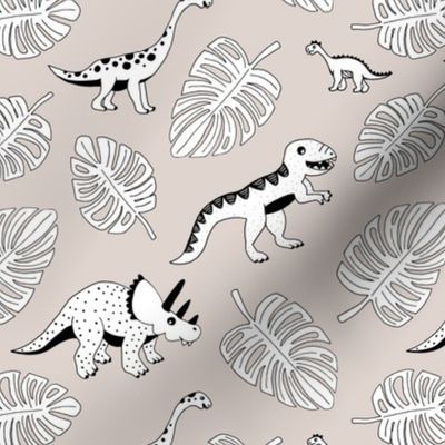 Cool jungle dinosaurs Scandinavian style vintage illustration kids history print gender neutral beige