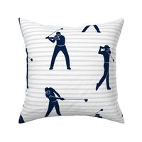 (jumbo scale) golfers - navy on grey stripes - LAD19