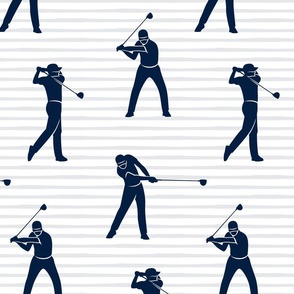 (jumbo scale) golfers - navy on grey stripes - LAD19