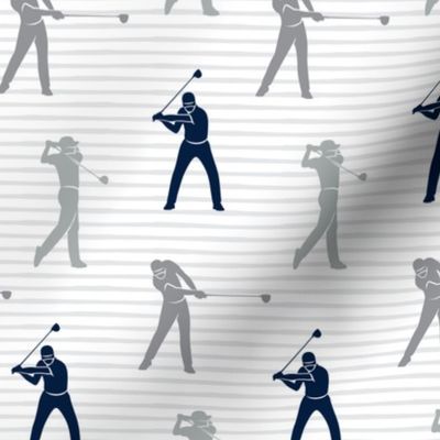 golfers - grey and navy on grey stripes - LAD19