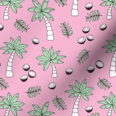 Tropical summer garden palm trees and coconuts surf beach theme pink mint