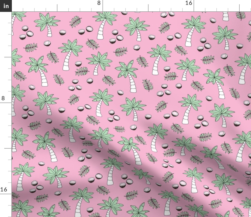 Tropical summer garden palm trees and coconuts surf beach theme pink mint