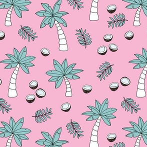 Tropical summer garden palm trees and coconuts surf beach theme pink blue girls