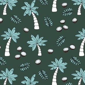 Tropical summer garden palm trees and coconuts surf beach theme green night blue