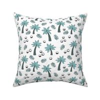 Tropical summer garden palm trees and coconuts surf beach theme blue green