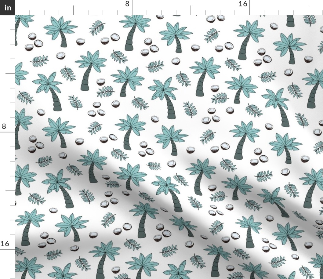 Tropical summer garden palm trees and coconuts surf beach theme blue green