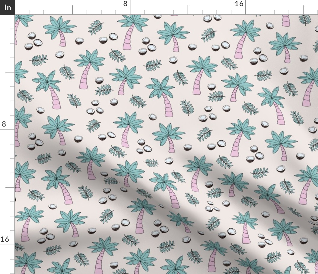 Tropical summer garden palm trees and coconuts surf beach theme pink mint soft girls