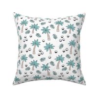 Tropical summer garden palm trees and coconuts surf beach theme green mint spring