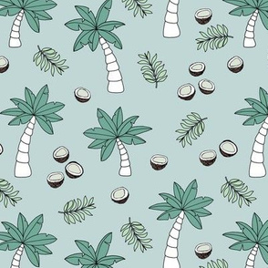 Tropical summer garden palm trees and coconuts surf beach theme green mint spring