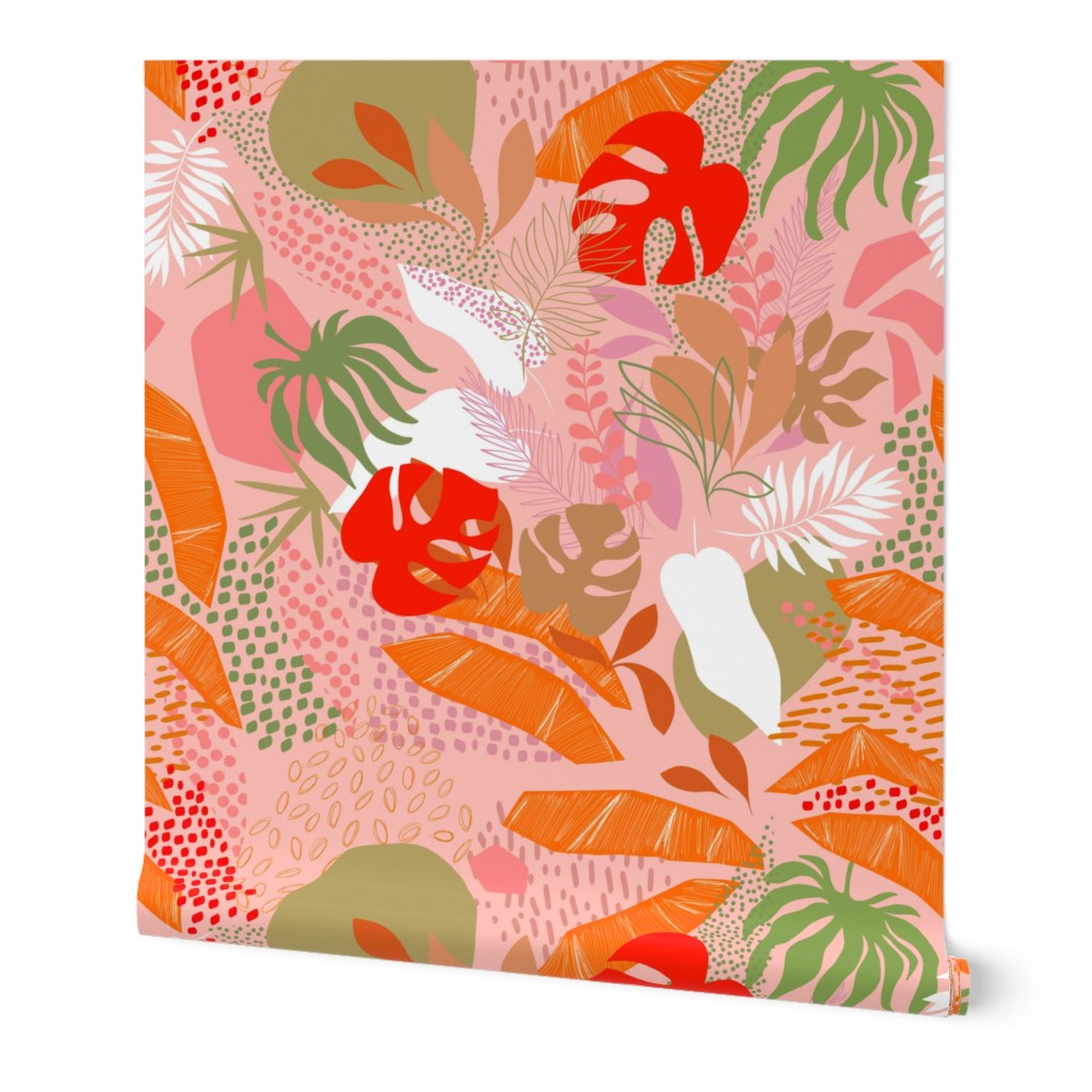 Tropical Foliage - Boho Pink and Solar Orange - L