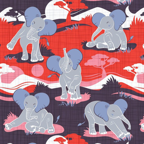 Baby African elephants joy night and day // red pink and violet