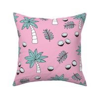 Tropical summer garden palm trees and coconuts surf beach theme pink blue JUMBO