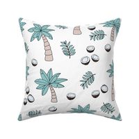 Tropical summer garden palm trees and coconuts surf beach theme green mint spring JUMBO