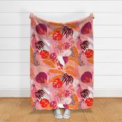 Tropical foliage - Pink, Red and aubergine Retro Boho 