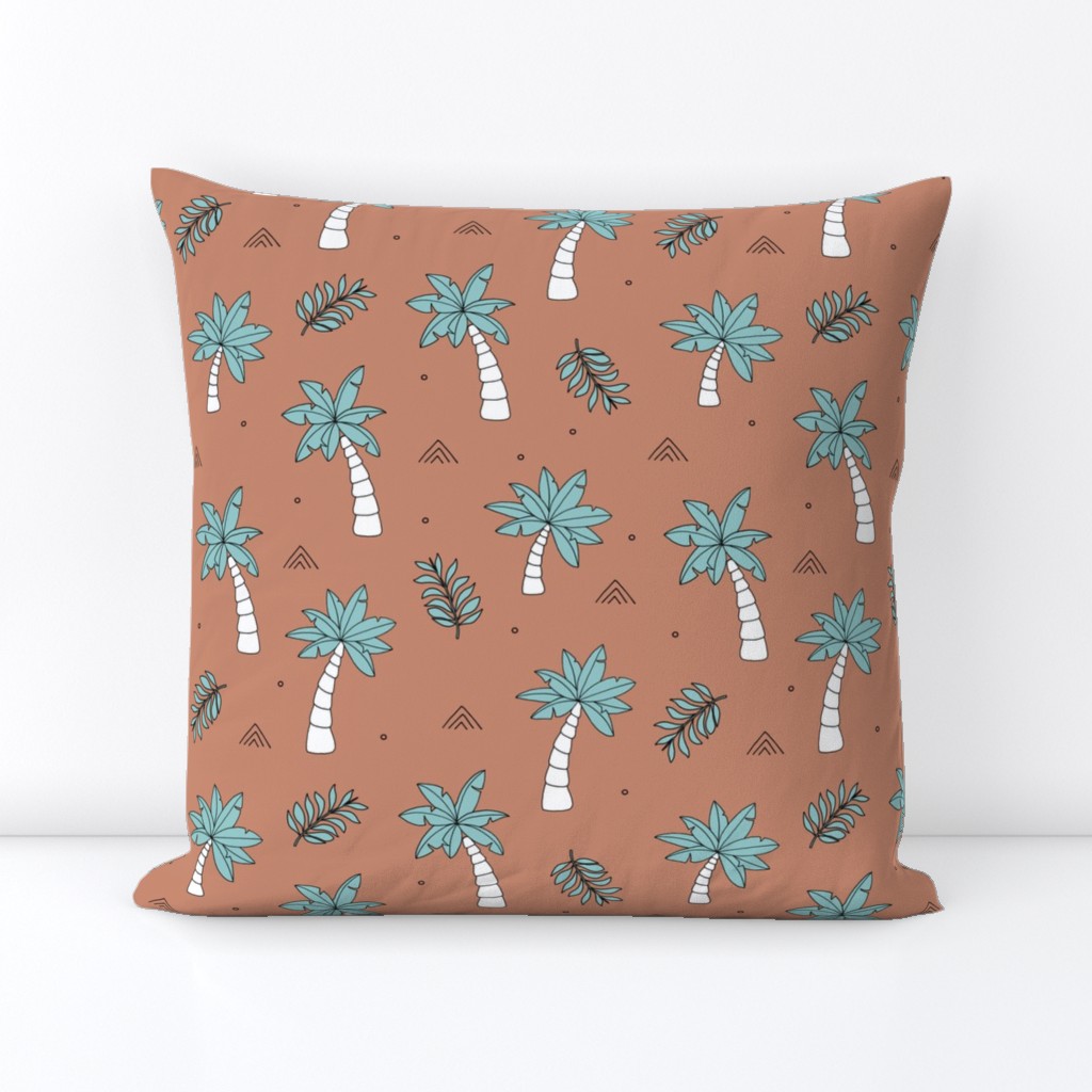 Tropical summer garden palm trees and coconuts surf beach theme blue aqua copper