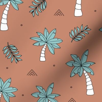 Tropical summer garden palm trees and coconuts surf beach theme blue aqua copper