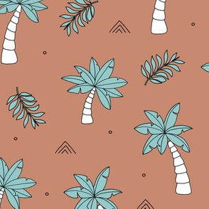 Tropical summer garden palm trees and coconuts surf beach theme blue aqua copper