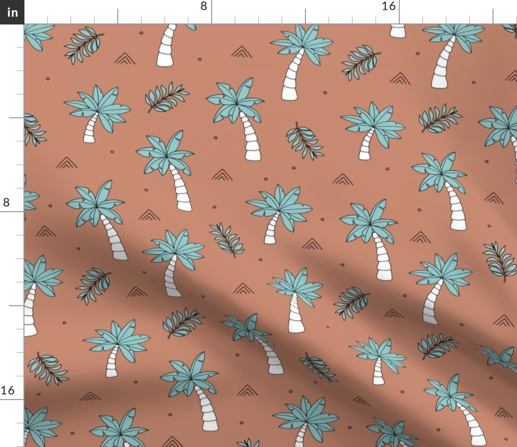 Tropical summer garden palm trees and coconuts surf beach theme blue aqua copper