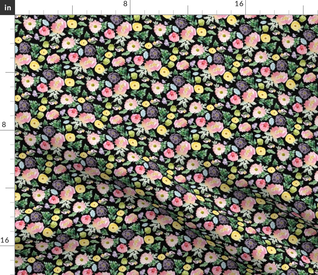 4" Andalusia Spring Falling Florals Black