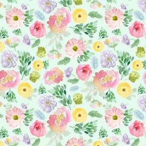 4" Andalusia Spring Falling Florals Pastel Green
