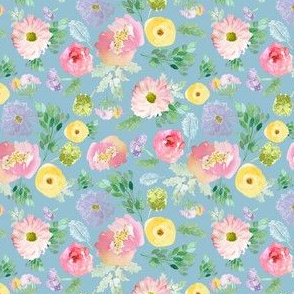 4" Andalusia Spring Falling Florals Easter Blue