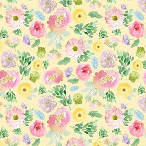 4" Andalusia Spring Falling Florals Pastel Yellow