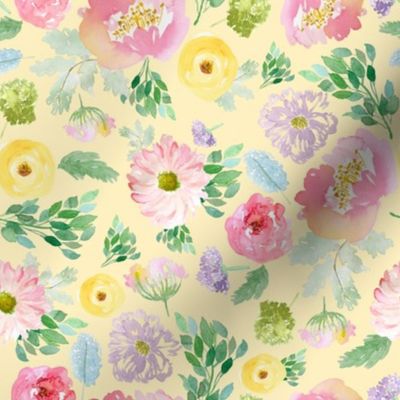 8" Andalusia Spring Falling Florals Pastel Yellow