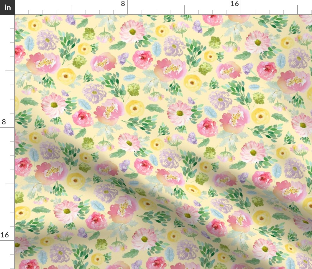 8" Andalusia Spring Falling Florals Pastel Yellow