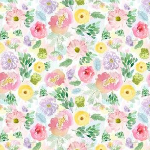 4" Andalusia Spring Free Falling Florals Watercolor Splashes Background