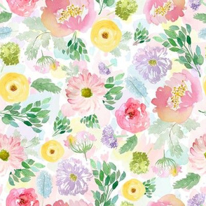 8" Andalusia Spring Free Falling Florals Watercolor Splashes Background
