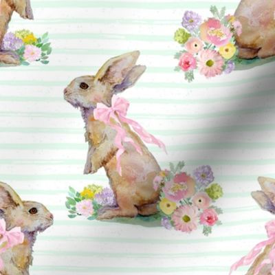 8" Spring Bunny Pastel Green  Splashes and Stripes