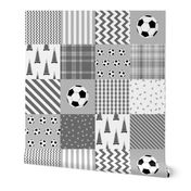 ROTATED soccer cheater quilt - sports, sport, grey, kids, boys, football wholecloth