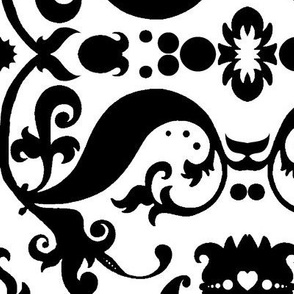  Damask with white hearts Black on White