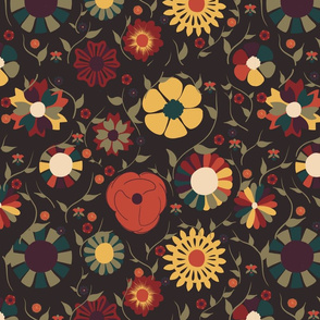 Retro Rainbow Flowers- Brown