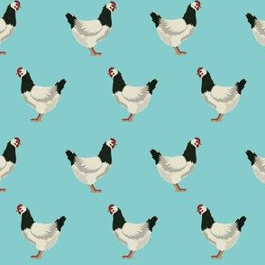 sussex chicken fabric - chicken fabric, animals fabric, animal fabric, farm animals fabric, farm fabric - blue