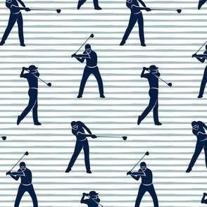 golfers - navy on dusty blue stripes