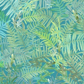 Maile Ferns Green on Teal 250