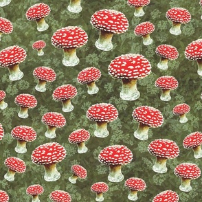 Real Red White Mushrooms, Polka Dot Toadstools, Scattered Woodland Fungi, Dotted Shrooms