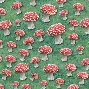 Real Polka Dot Mushrooms, Red White Toadstools, Scattered Woodland Fungi, Dotted Shrooms