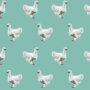 silkie chicken fabric - silkie chicken, chicken fabric, bird fabric, birds fabric, silkie chicken fabric - blue