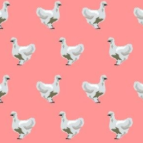 silkie chicken fabric - silkie chicken, chicken fabric, bird fabric, birds fabric, silkie chicken fabric - salmon