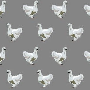 silkie chicken fabric - silkie chicken, chicken fabric, bird fabric, birds fabric, silkie chicken fabric - grey