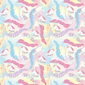 Unicorn Horse and Feathers small print.