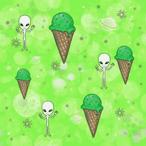 Alien Mint Chip Ice Cream  - Green  Novelty Fabric - Colorful Design