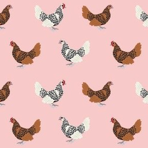 sebright chicken fabric - gold laced sebright, silver laced sebright, chicken fabric, birds fabric, farm bird fabric, chicken breed fabric -  pink