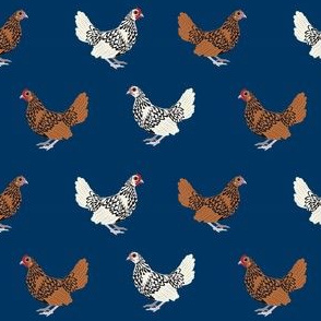 sebright chicken fabric - gold laced sebright, silver laced sebright, chicken fabric, birds fabric, farm bird fabric, chicken breed fabric - navy